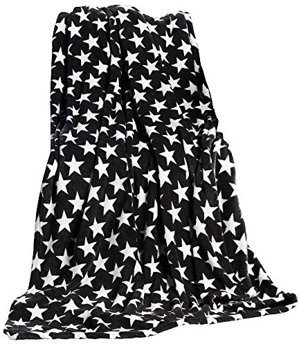 CelinaTex Flauschige Kuscheldecke XXL 200 x 220 cm schwarz Decke Sofa Couch Wohndecke weich Stars Mikrofaser Fleece Oeko-TEX Moonlight