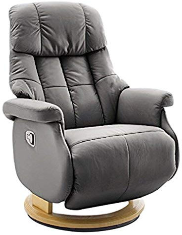 Robas Lund Relaxsessel Calgary Comfort L , bis 130 kg belastbar, drehbarer Fernsehsessel mit Liegefunktion, Echtleder schlammfarben, Gestell Holz natur