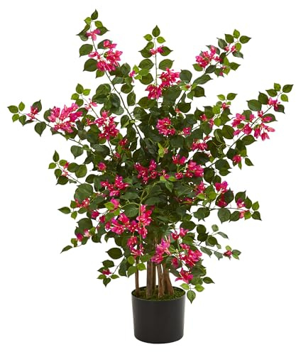 Nearly Natural 42in Artificial Bougainvillea Tree with Pink Blooms and Green Foliage - Faux Indoor Plant for Home Office Living Room Bedroom Decor