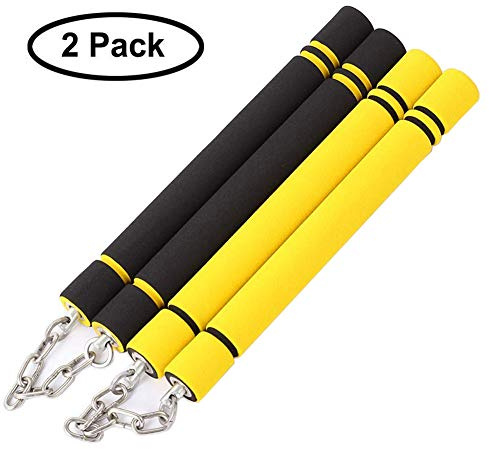 Hilmocho 2 Pack Nunchucks Martial Arts Foam Training Nunchucks Practice Nunchakus with Steel Swivel Chain