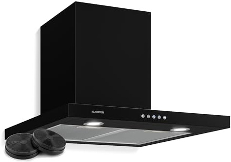 Klarstein Limelight Campana Extractora 60 cm, Campana de Pared de Acero Inoxidable, 3 Velocidades, 640 m³/h, Pantalla Digital, Iluminación LED, 64 dB, Extracción y Recirculación, Negro