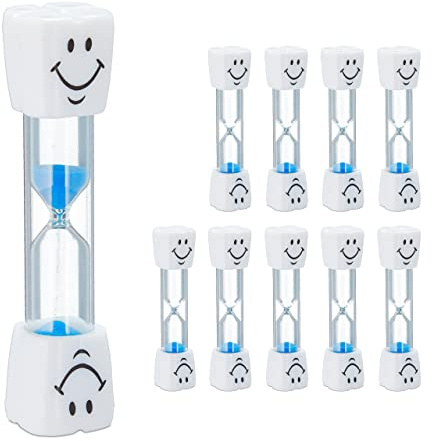 Relaxdays Sabliers brossage de Dents, Lot de 100, pour Enfants, minuteurs, 3 Minutes, Silencieux, Verre/Sable, Blanc-Bleu