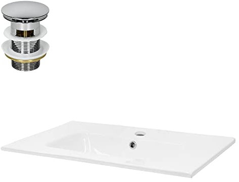 ML-Design Lavabo en Céramique, Blanc, 710x165x460 mm, avec Soupape de Vidange, Trop-Plein et Trou de Robinetterie Inclus, Vasque à Encastrer Lave-Main Évier pour Salle de Bain/Toilettes d'Invités