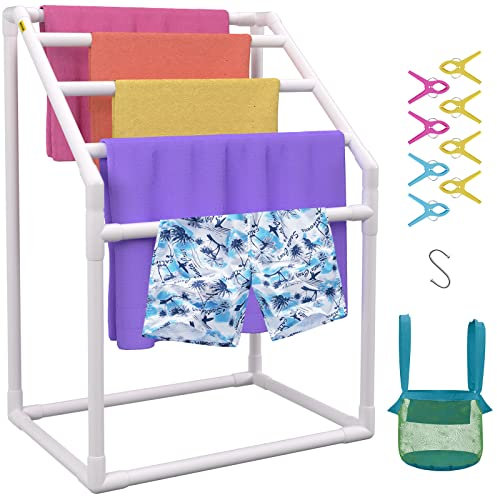 VEVOR Porte-Serviettes sur Pied à 5 Barres Range-Serviettes de Bains Support pour Serviettes en PVC Charge 25 kg Facile à Assembler Organisateur pour Piscine Salle de Bain Spa Extérieur Intérieur
