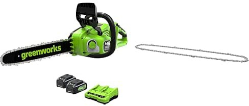 Greenworks 48V(2x24V) Cordless Chainsaw with brushless Motor, 35 cm Blade Length with Two 4Ah Batteries & Double charger-GD24X2CS36K4X + Greenworks Replacement 35cm Chain