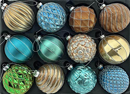 12er Set edle Luxus Glas Weihnachtskugeln Ø 8cm Weihnachtsbaum Kugeln Christbaumkugeln Weihnachten Baumschmuck (Sortiment_J)