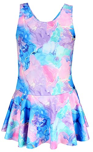 Aquarti Bañador Niña con Estampado y Espalda Nadadora, 029B con Falda/Tie Dye/Azul/Morado/Rosa, 152