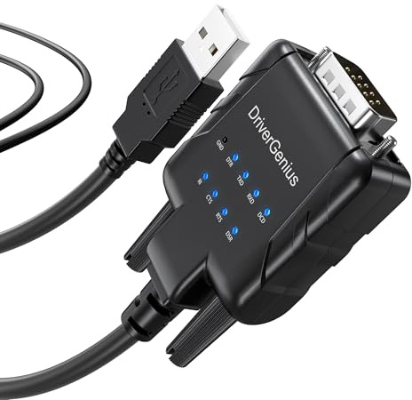 DriverGenius SerialPulseX USB-A zu RS232 Adapter 9-LED Serial Status(1-Er) | Voll-Pin-RS232-Signale für Stabile Kommunikation mit IT-Systemen, Anschluss Älterer Geräte und Modem-Kompatibilität