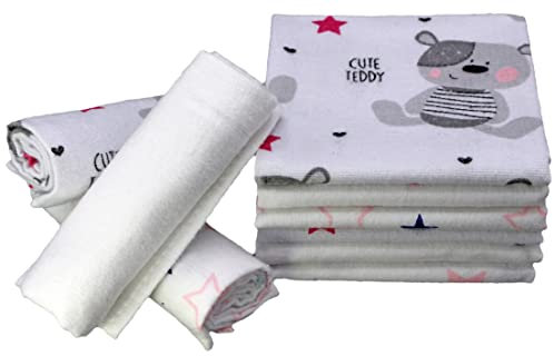 Clevere Kids saugstarke Spucktücher | 9er-Pack | Flanell Sterne | 38x38 | Babytücher | Oeko-TEX (Teddy rosa)