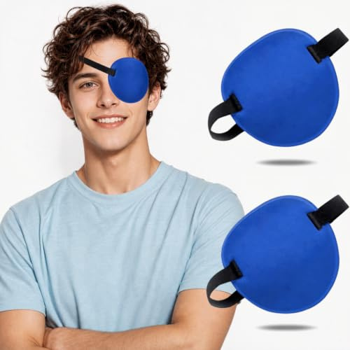 THSIREE Lot de 2 cache-yeux 3D réglables pour œil droit ou gauche, patchs médicaux pour œil paresseux pour adultes et enfants, bleu