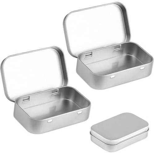 LPMXYW Metal Storage Box with Lid - Rectangular Small Tin Container for Home Organization, Candy, Earring, Coin Storage - Portable Mini Organizer (Silvery)
