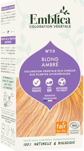 Emblica Coloration végétale bio pour cheveux | No 7.3 Blond moyen chaud | Sans conservateurs | Riche en Amla | 100 g