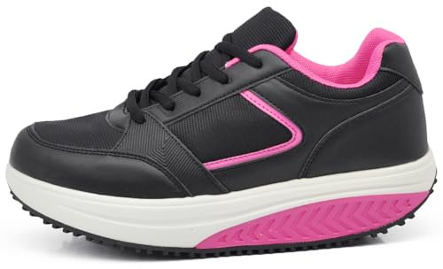 Zapatillas de deporte basculantes correr deportivas gimnasia zapatillas cómodas para caminar balancín fitness bienestar adelgazante cómodas para mujer, 05 Negro fucsia Ajuste estrecho, 38 EU Stretta