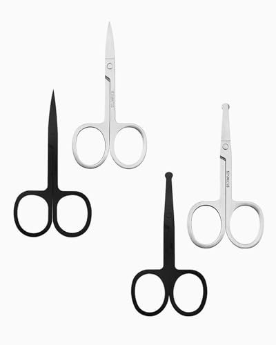 ZAMXHUG Ciseaux pour Moustache et Barbe - 4 pcs Ciseaux de toilettage pour Cheveux du Visage,pour Les Sourcils,Les Poils du Nez, la Moustache, la Barbe, Les Cils, Les Oreilles,Ondes et Arrondies