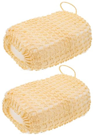 Esponjas Exfoliantes de Sisal Cuerpo, 2 Piezas Beige | Uso Doméstico, Cordón y Banda Elástica Incluidos, Textura Natural, Pensado para Niños en Casa