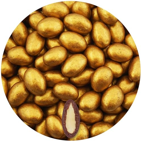 EinsSein 1kg Schokomandeln Milchschoko gold | ca. 160 Stück goldene Hochzeitsmandeln für Gastgeschenke Hochzeit Taufe Kommunion Konfirmation | Taufmandeln Zuckermandeln Bonboniere Confetti