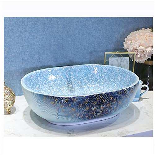 ROLTIN Lavabo da Appoggio Lavabo in Ceramica Colorata Lavabo Art,Lavello da Bagno Lavandino di Grande capacità Rettangolare 4 * 39 * 15CM con Rubinetto
