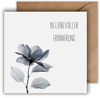 WBdesignz Trauerkarte In liebevoller Erinnerung mit Umschlag - zartes Blumenmotiv - stilvolle Beileidskarte für Freunde, Familie & Kollegen - Beileid (125 x 125 mm)