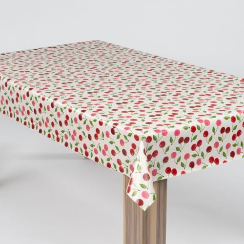 laro Wachstuch-Tischdecke Abwaschbar Garten-Tischdecke Wachstischdecke PVC Plastik-Tischdecken Eckig Meterware Wasserabweisend Abwischbar, Muster:Kirsche Rot Weiß, Größe:118x220