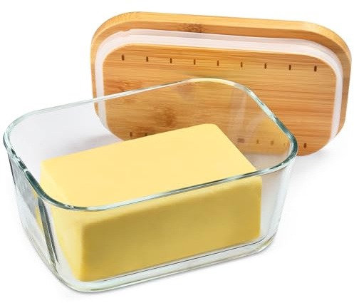 HEKEIEON Glass Butter Dish With Sealed Lid - Large Tray for Refrigerator and Outdoor Use - Dishwasher Safe