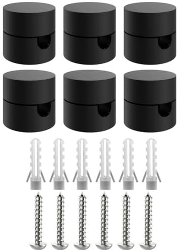 ZOHAR 6 spilli da parete e da soffitto in due pezzi, colore nero, per cavi in tessuto, fissaggio a soffitto, altalena, per lampada fai da te, con viti e tasselli