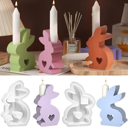 BDHYYM 2 Stück Silikonformen Gießformen Ostern, Silikon Gießform Ostern, 3D Osterhase Silikonform Kerzenhalter, Osterhase Silikonform Ostern for Gips, Sojawachs Kerzen, Handwerk
