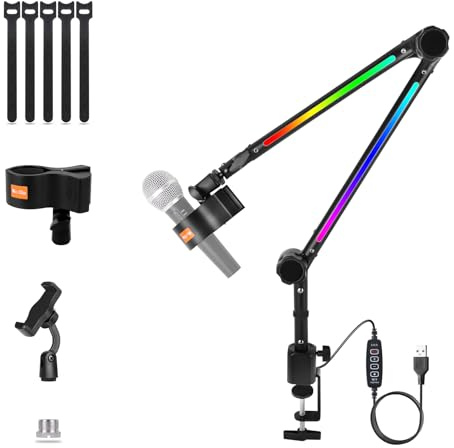 Micfuns ST3 Verstellbarer Mikrofonständer Professioneller Mikrofonhalter mit Spinne und Adapter für Studioprogrammaufnahmen Rundfunk TV-Sender Kompatibel mit Blue Yeti Mikrofon (Schwarz) (Weiß)