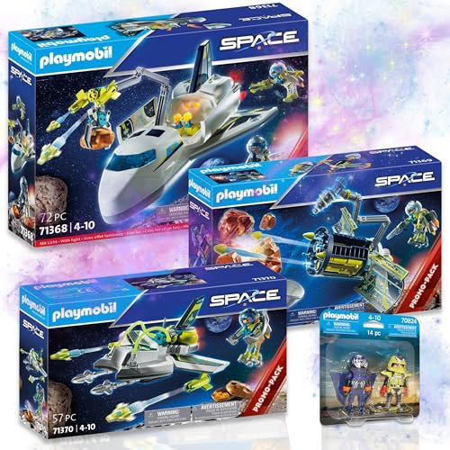 PLAYMOBIL 70824 Duopack Airshow-Team 71368 Space - Space-Shuttle auf Mission 71369 Space - Meteoroiden-Zerstörer 71370 Hightech Space-Drohne