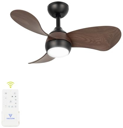FANSHAIN Ceiling Fan with Light for Bedroom: 30 Inch Small Quiet Ceiling Fan with Remote Control - 6 Speeds and 3CCT - DC Motor Reversible - Indoor Outdoor Use - 3 Blades Walnut