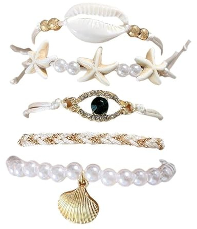 Guyode 7 Pièces Bracelet Personnalisé, Boheme Empilables Fantaisie Coquillages Lot Bracelet, Bijoux Femme, Bracelets De Cheville Pour Femme, Accessoires de Bijoux pour Plage Voyage