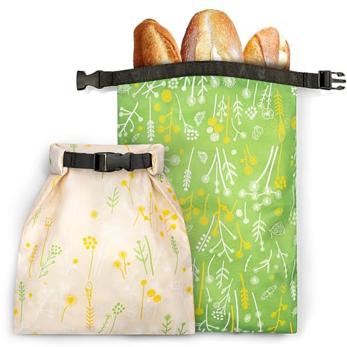 Playexen Lot de 2 sacs à pain, réutilisables avec fermeture éclair pour pain fait maison, grand sac de congélation pour garder les aliments frais