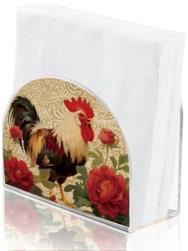 SUPERDANT Serviettenhalter Mit Rotem Hahn Für Tische Serviettenständer Aus Acryl Flowersn Papier Cocktail Servietten Halter Die Küche Napkin Holder Aus Acryl Für Zuhause Esszimmer Restaurant