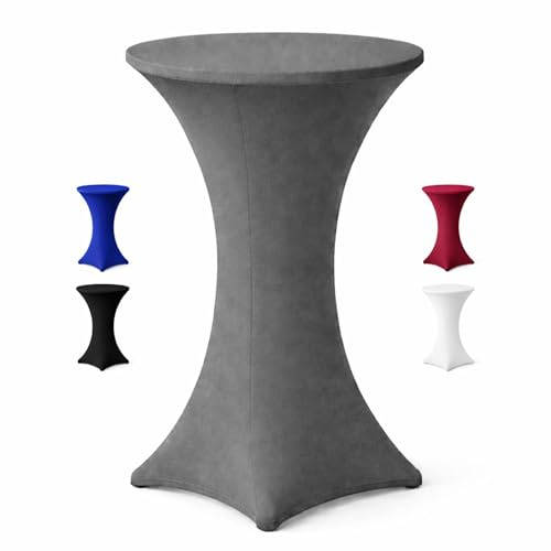 Stehtischhusse für Bistrotisch mit 4 verstärkten Fußlaschen elastisch Stretch OEKO-TEX zertifiziert Ø 80-85x110-120 cm Anthrazit (1 Stück)
