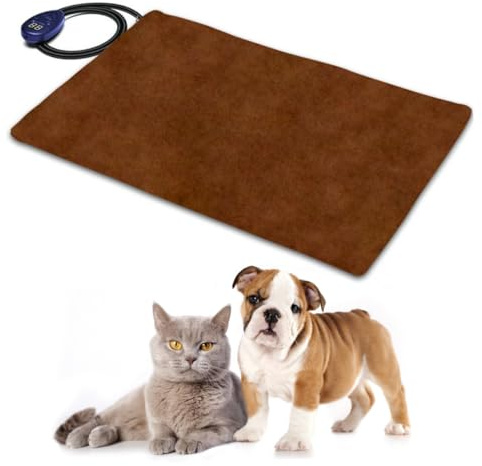 FONDOTIN Heizmatte für Haustiere Wasserdichtes Pet Heating Pad mit Konstanter Temperatur Intelligenter Temperaturregelung Komfortabel für Innenräume Eu Stecker Kaffee