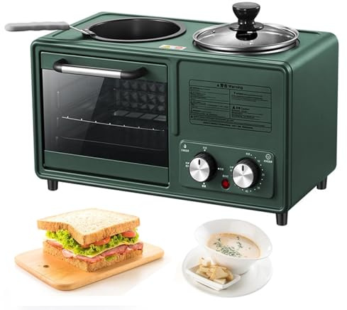 Macchina per la colazione multifunzionale, stazione per la colazione 4 in 1, potenza elevata 1600 W, con padella antiaderente, riscaldamento a sezione N superiore e inferiore per campeggio o a casa.