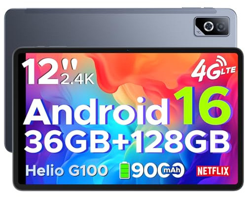 DOOGEE Tab G6 Pro Tablet 12 Pollici, Tablets Android 16, 90Hz 2.4K 36GB RAM+128GB ROM/TF 2TB, Helio G100 Octa-Core PC con sim, 4G LTE/5G WiFi/9000mAh/Gemini AI/13MP+8MP/OTG/FACE ID/Doppi altoparlanti