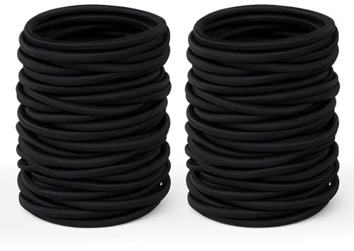 Lot de 50 Elastique Cheveux, 4mm épais Chouchou Cheveux Femme, Haute élasticité Chouchou Cheveux - Noir