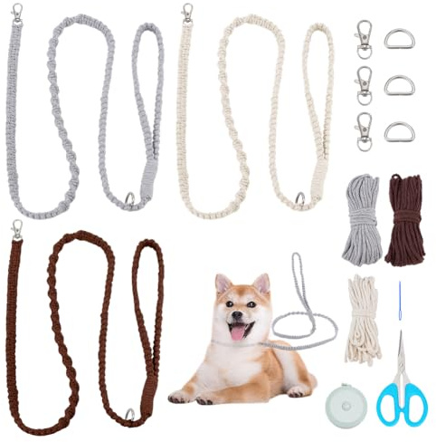 WEBEEDY 3 Set Handgefertigte Makramee Hundeleine Personalisierte Hundeleine Bastelset Mit 60m 3 Farben Baumwollschnur Schnallen Und D Ringe Werkzeug Und Anleitung Für Erwachsene Anfänger