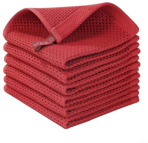 Toallas de cocina de tela gofre, paquete de 6 unidades de 34 x 34 cm, trapos de limpieza superabsorbentes, paños de cocina para bar, café, comedor, baño, vasos, cubiertos, porcelana, derrames de polvo