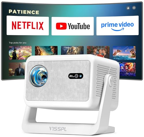 Smart Mini Beamer 4k [Offiziell Lizenzierter APP ] VISSPL 1000ANSI 4K Heimkino & Outdoor Beamer, Autofokus/Trapezkorrektur, WiFi6 Bluetooth Full HD 1080P Video Projektor für Handy/PC(Weiß)
