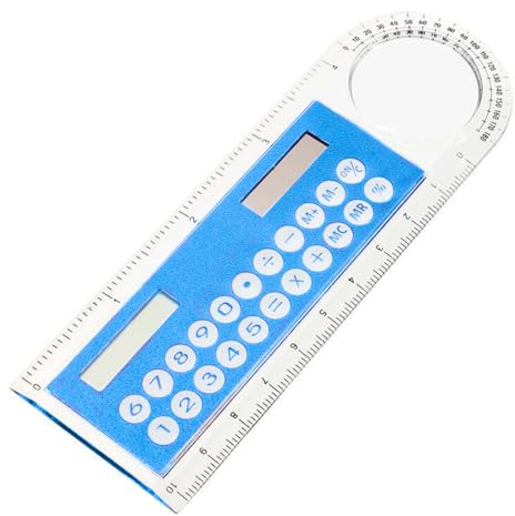 Regla multifunción, con calculadora solar, lupa y transportador, compacto y portátil, herramienta de medición y cálculo precisa para escuela, oficina y tareas, para alumnos y profesionales, 127*43mm