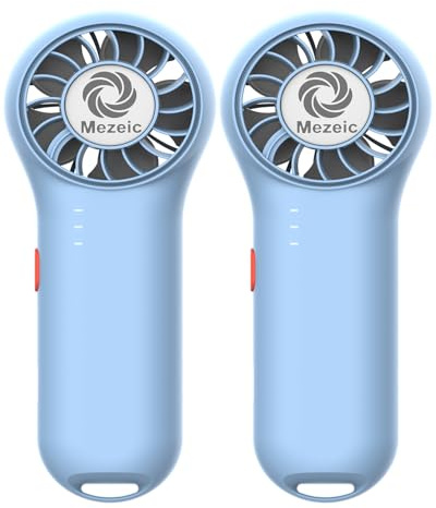 Mezeic Mini Handheld Fan, Portable Pocket Fan with Lanyard Ultra-Light Rechargeable Small Fans, Battery Operated USB Personal Face Fans for Summer Beach Office Travel Indoor Outdoor - Blue,2 Pack