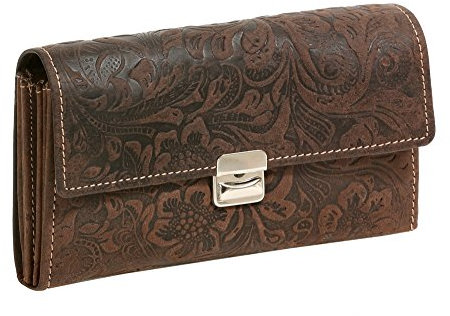 LEAS Kellner- & Taxifahrerbörse Lilienmuster Natur Trucker Trachten Vintage-Style Echt-Leder, braun