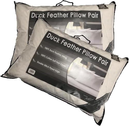 NIGHTS Hotel Quality 100% Duck Feather Pillow Pair Soft Extra Filling Pillow Available in 1 pack of 2 pillows or 1pk of 4 pillows or a 1 Single Item. Please Choose