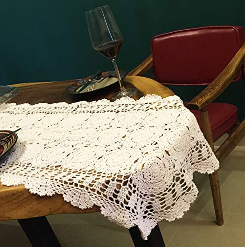 Janef White Handmade Crochet Cotton Table Runner Lace Doilies Doily Rectangle Dresser Scarves,20 by 47 Inches.