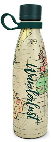 Legami - Hot&Cold, Bottiglia Termica 500 ml, Ø 7 cm, Leggera e Resistente, Chiusura Ermetica, Manico in Silicone Removibile, Tema Travel, Wanderlust, Senza BPA e Ftalati