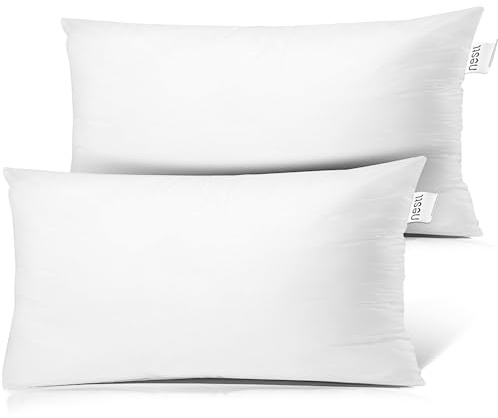 Nestl Plain Throw Pillows for Couch Sofa Bed, 12x18 Pillow Insert, Soft Throw Pillow, Lightweight, 12x18 Machine Washable Sofa Cushions, White Throw Pillows