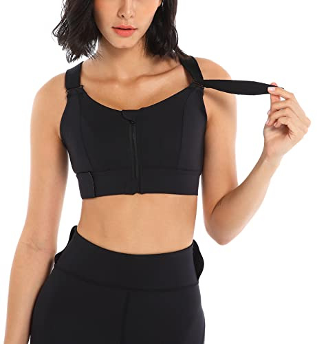 SEAUR Sport-BH Feste Brustpolster Frontreißverschluss Damen-BH mit Verstellbaren/Nicht Einstellbar Trägern Training Bustier für Laufen Yoga
