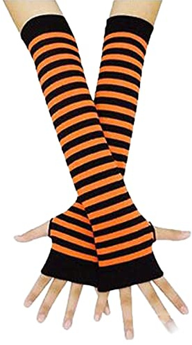 B-HOT Warme fingerlose Handschuhe, dehnbar, gestrickt, Daumenloch, Sonnenschutz, lange Arme, gestreift