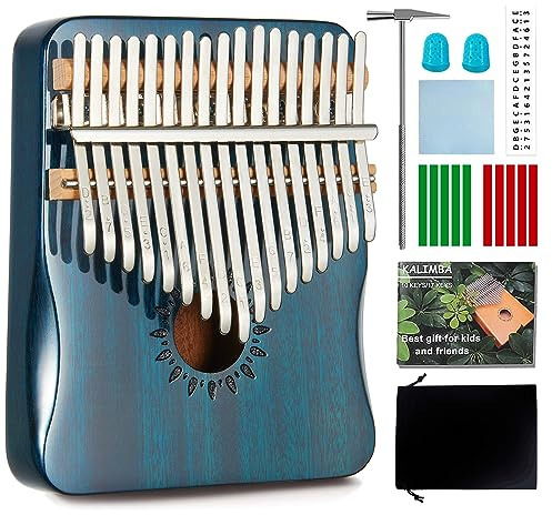 AARVI Kalimba Thumb Piano, Portable 17 Keys Mbira Finger Piano with Tune Hammer and Study Instruction, Musical Instrument Birthday Gift for Adult Beginners & Professionals (blue)
